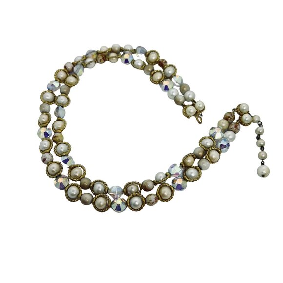 Marvella Faux Pearl/Marble And AB Beads Gold Tone Double Strand Necklace (5447) - Picture 9 of 11
